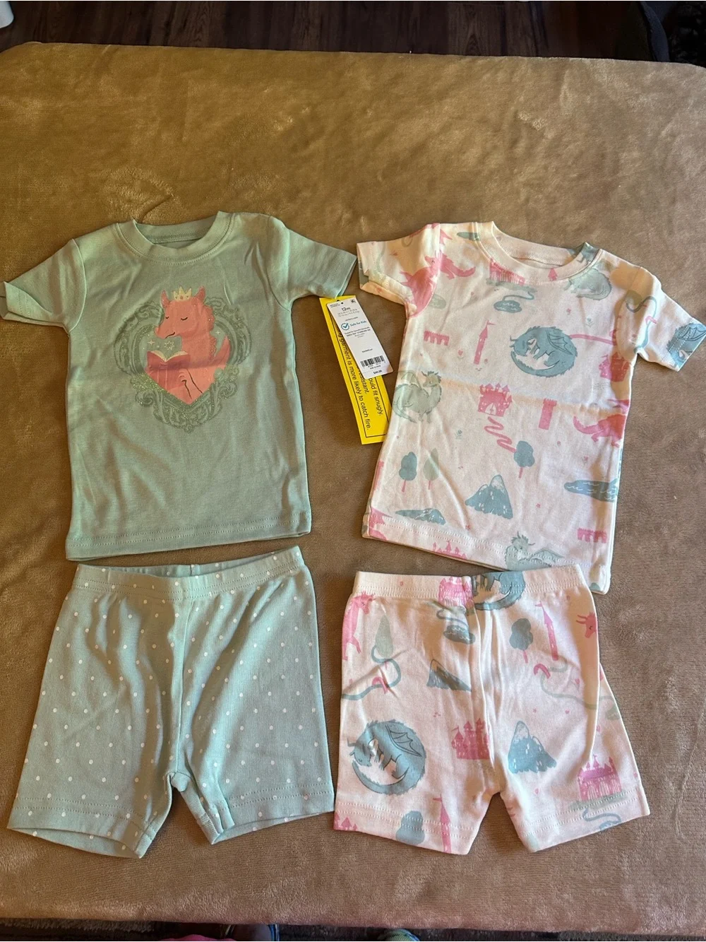 Carter's Mint Green & Light Pink Unicorn Short Pajama Set